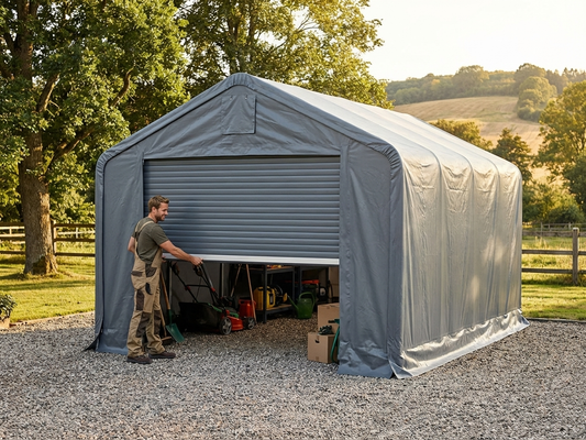 Grey PVC storage shelter endwall for commercial use