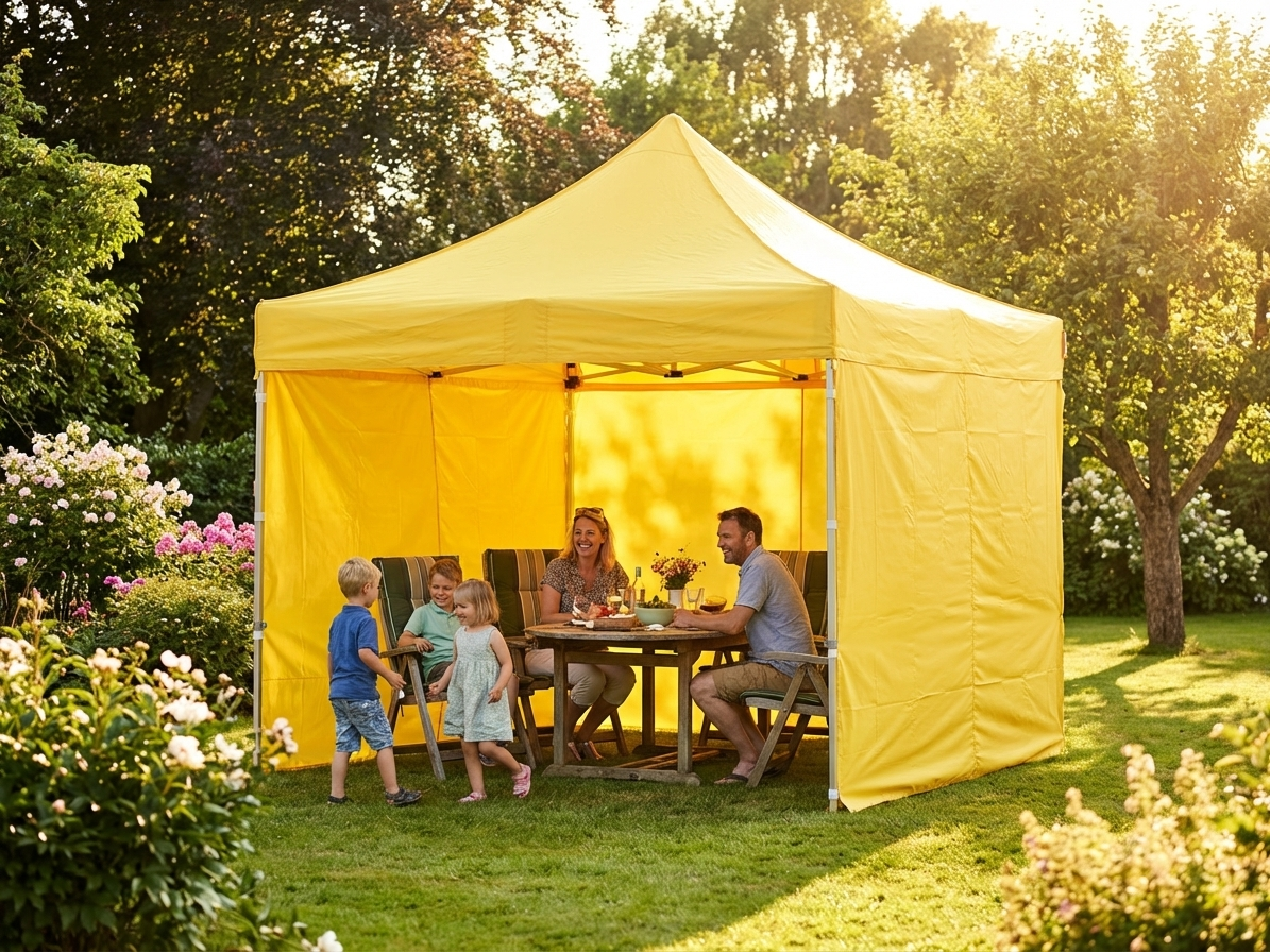 Yellow pop-up gazebo with aluminium frame for outdoor use