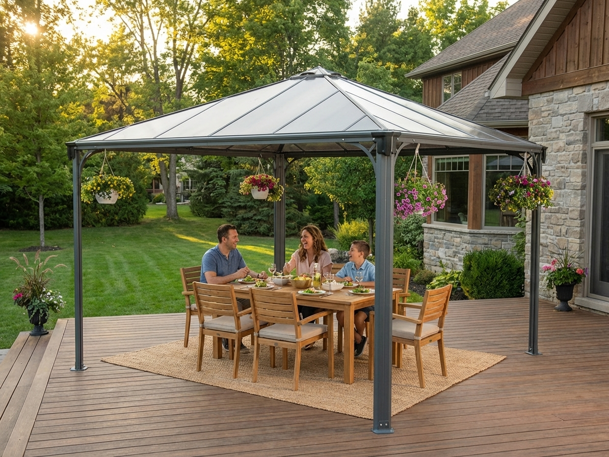 Anthracite Gazebo with Aluminium Frame and Polycarbonate Roof - view 3