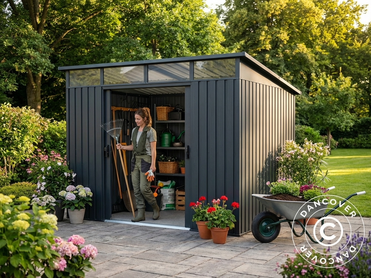 Anthracite garden shed with double sliding door, perfect for outdoor storage - product detail