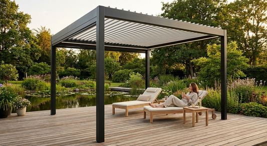 Pergola Gazebo 4x4 m in Black/Dark Grey with Aluminium Frame