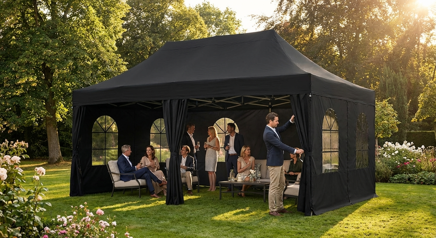 Pop up gazebo 6x6 m black with steel frame for outdoor events - view 3