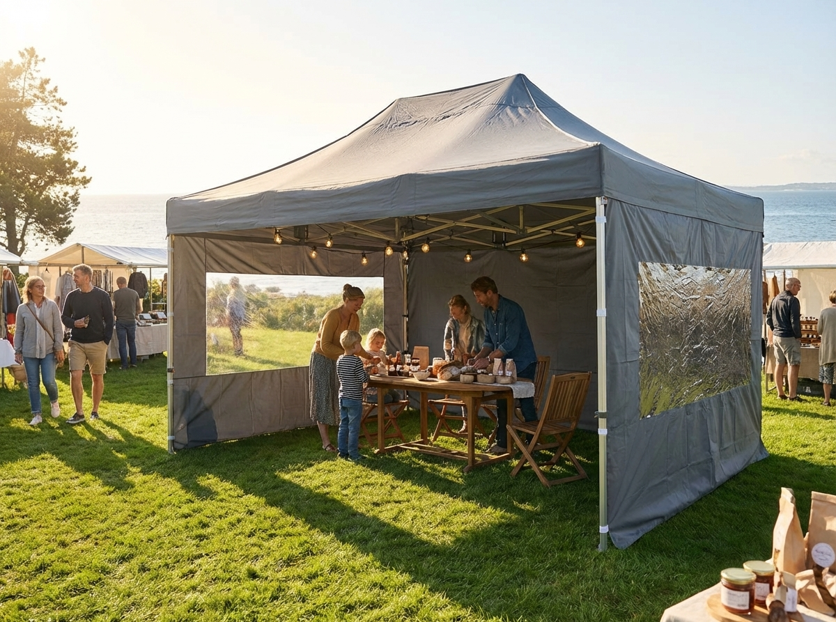 Pop up gazebo 4x8 m in grey with aluminium frame for outdoor use - view 3