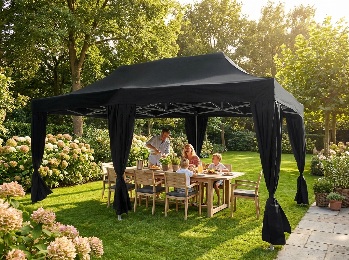 Pop Up Gazebo 3x6 m Black Steel Frame with Curtains - view 3