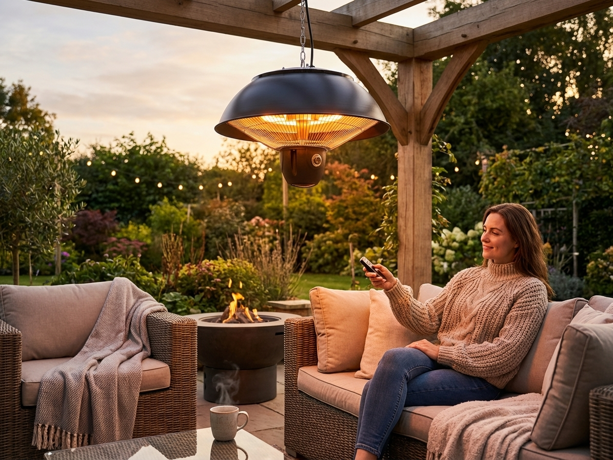 Halogen patio heater in black steel for outdoor use - view 3