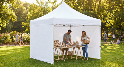 White pop-up gazebo 3x3m, flame retardant for exhibitions