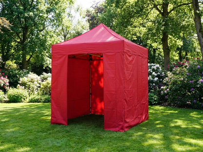 Red pop up gazebo with steel frame for outdoor events