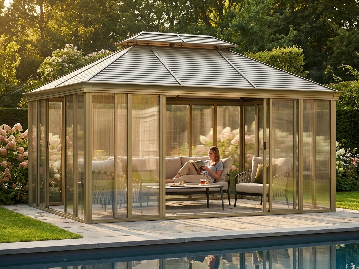 Brass Gazebo with Aluminium Frame and Polycarbonate Sidewalls - view 3