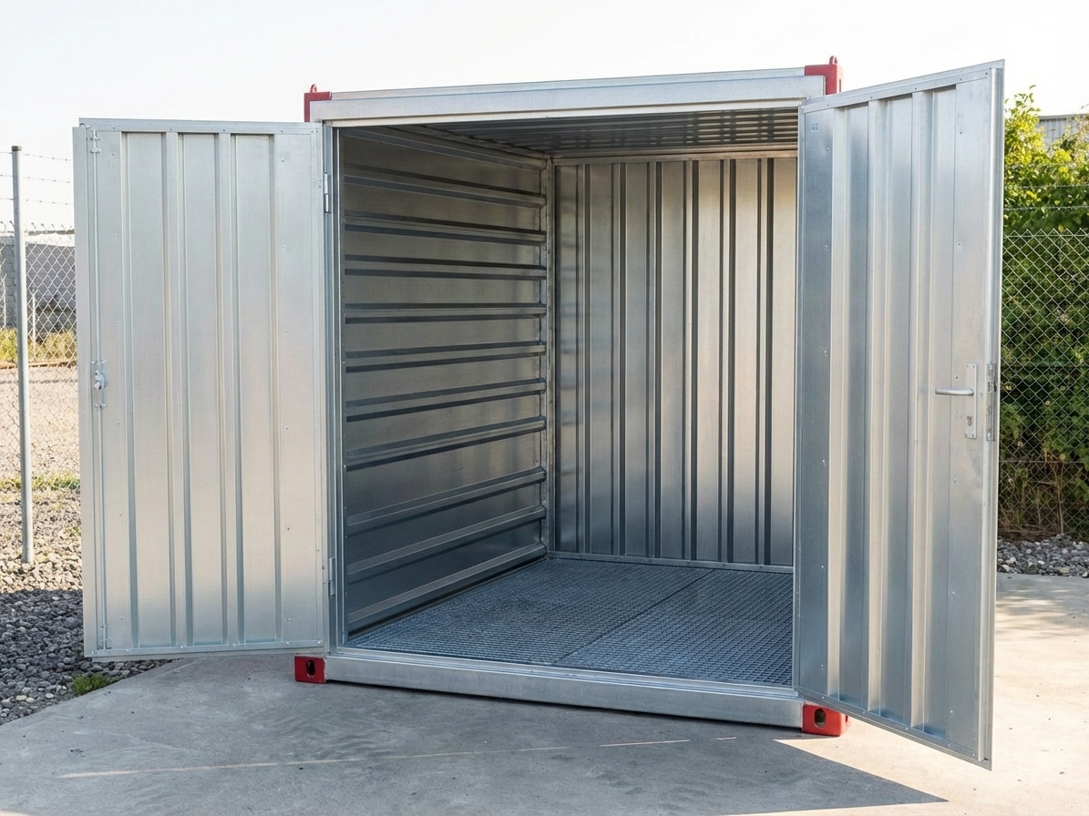 Bunded shelf for container, steel, 205 cm length