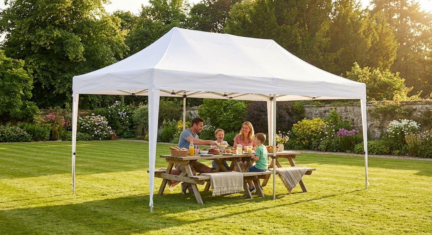 White pop-up gazebo with aluminium frame, 3x6 m - product detail