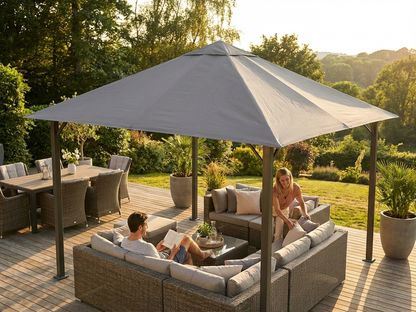 Gazebo wind roof 4x4m in grey, polyester with PU coating - view 3