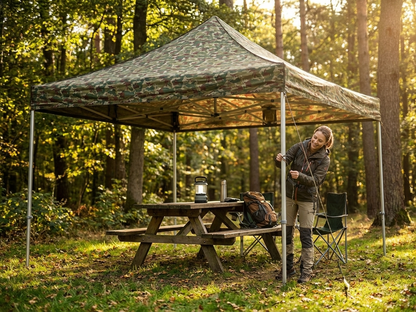 Pop up gazebo with camouflage design and steel frame for outdoor events