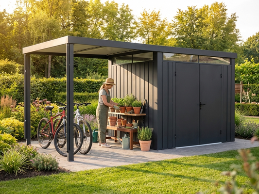 Garden shed with skylight in anthracite for outdoor storage