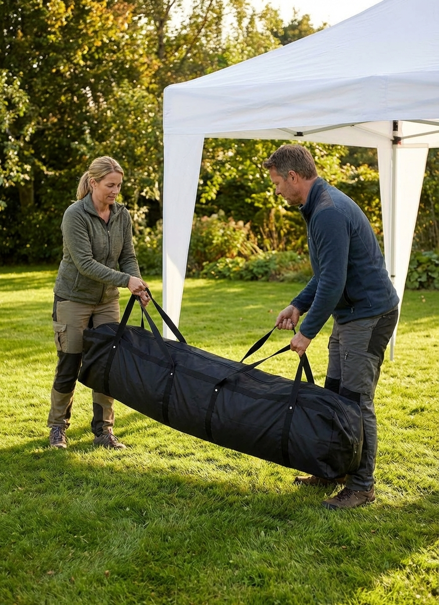 Black frame carry bag with four handles for easy transport