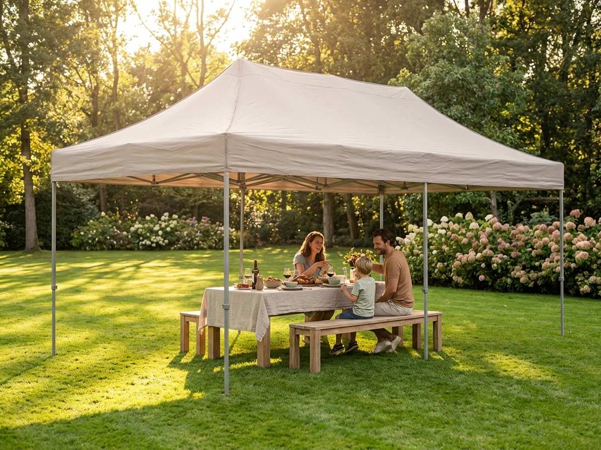 Pop up gazebo with steel frame in latte colour for outdoor events