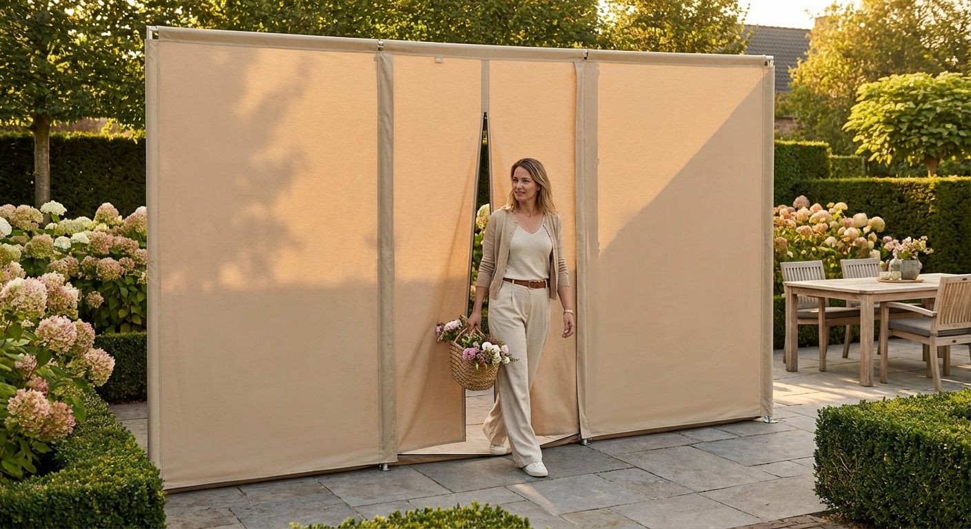 Sand coloured PVC endwall for outdoor events, 3x6m