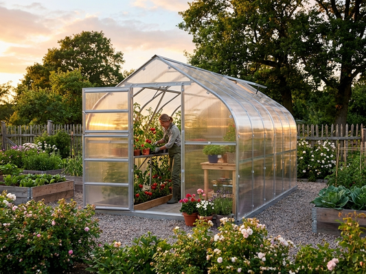 Polycarbonate greenhouse with galvanised steel frame, 20 m², silver - product detail