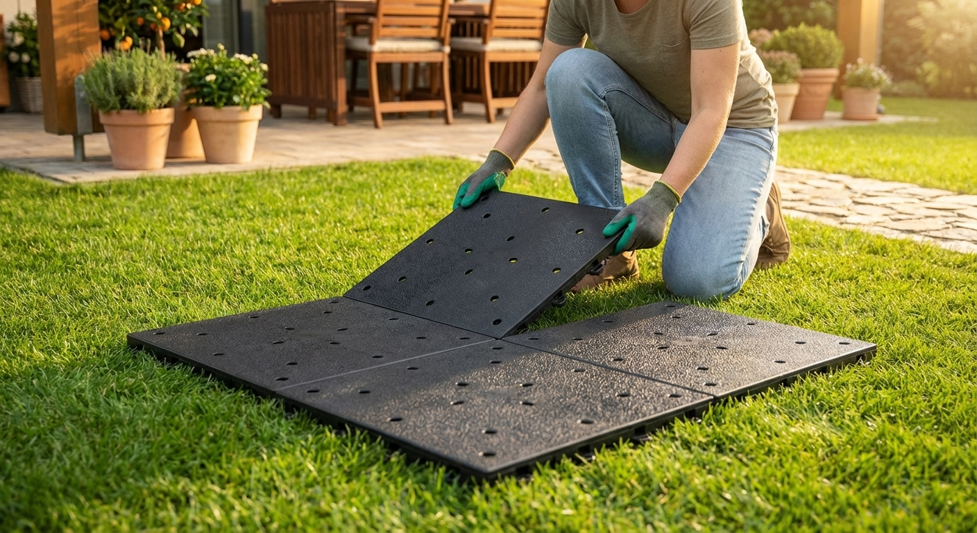 Anthracite recycled PE flooring tiles for indoor and outdoor use