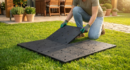 Anthracite recycled PE flooring tiles for indoor and outdoor use
