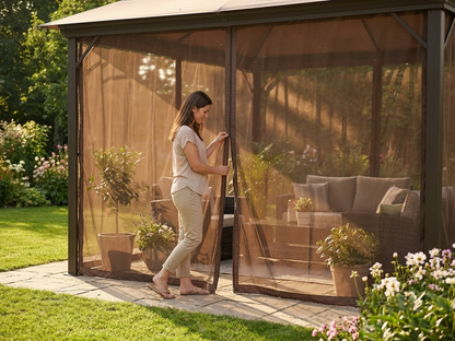 Brown mesh gazebo curtain 4x4m for outdoor use - view 3