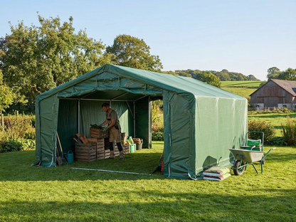 Green PVC Storage Shelter 5x8m with Galvanised Steel Frame