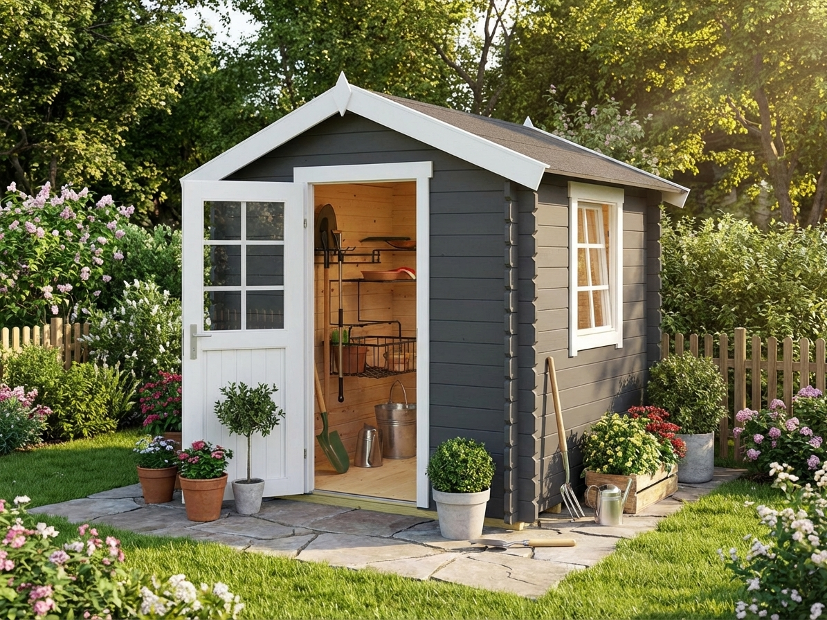 Wooden Shed in Dark Grey, Nordic Spruce Garden Storage - product detail