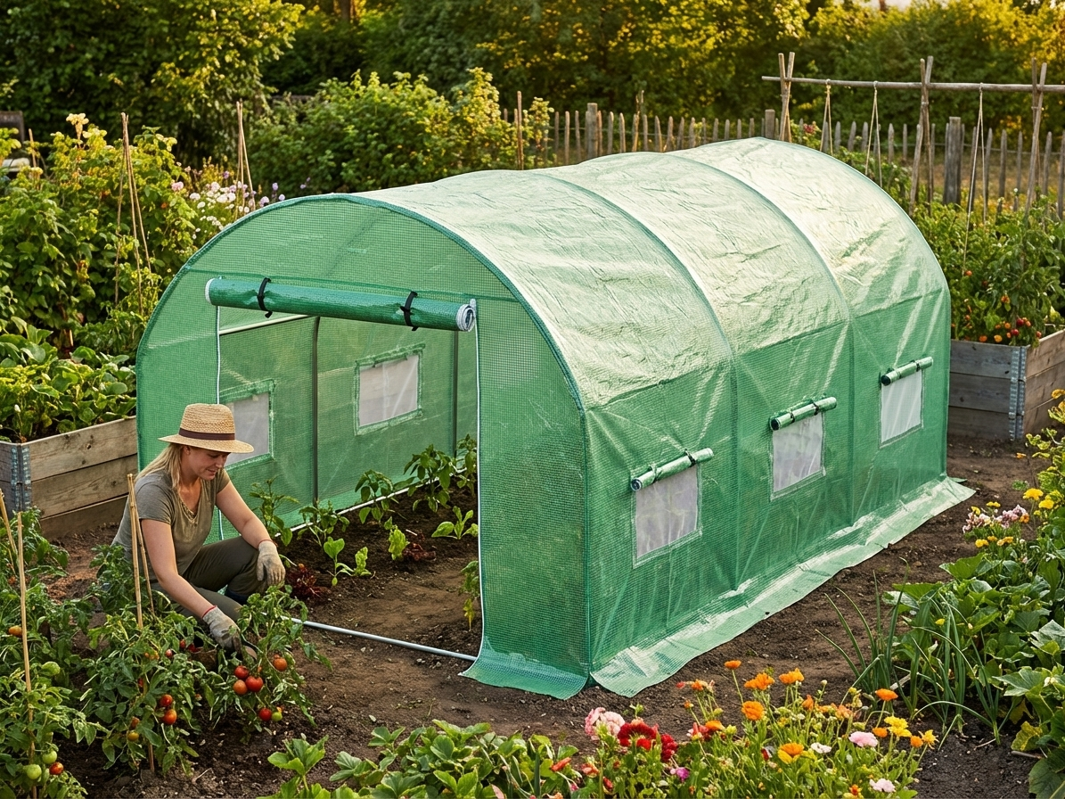 Polytunnel greenhouse cover in green, size 2x4.5x2m, UV and water resistant - view 3