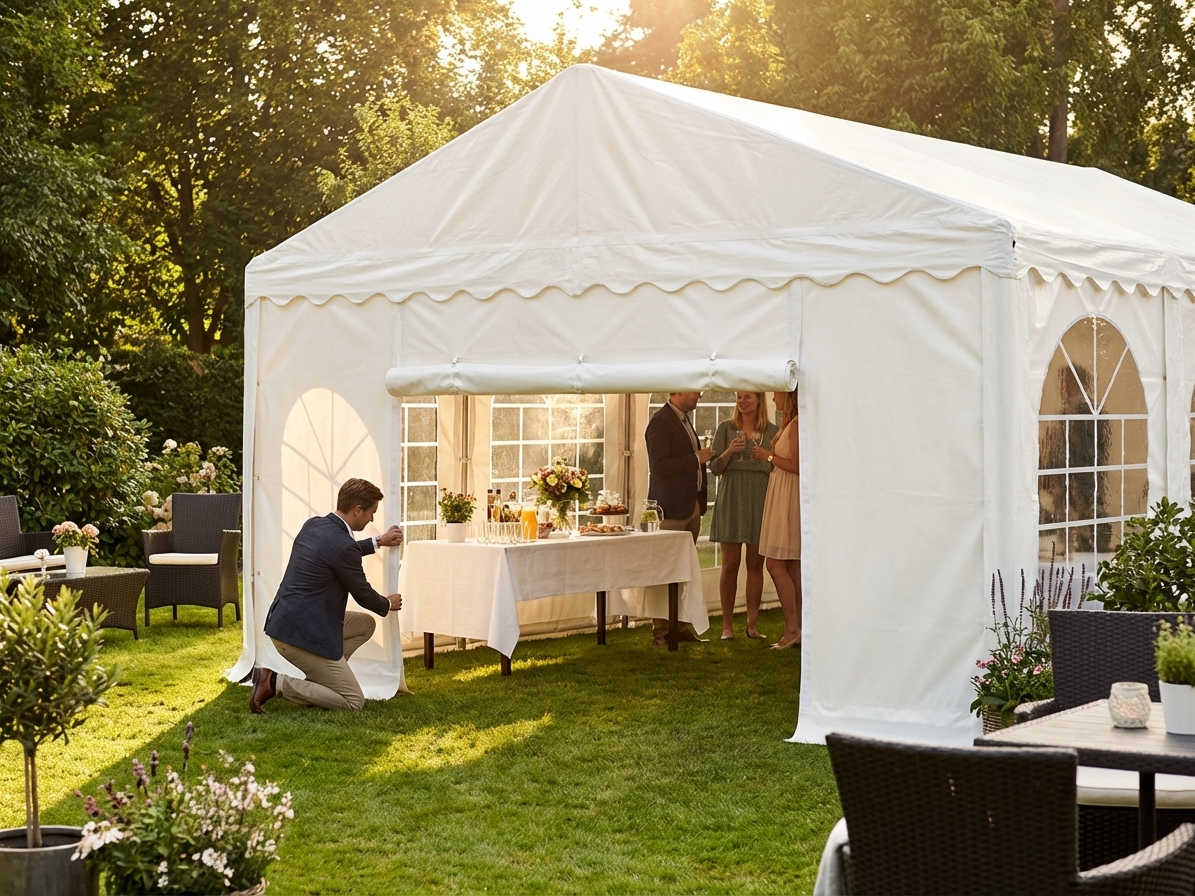 PVC Endwall with wide door in white, 5m width