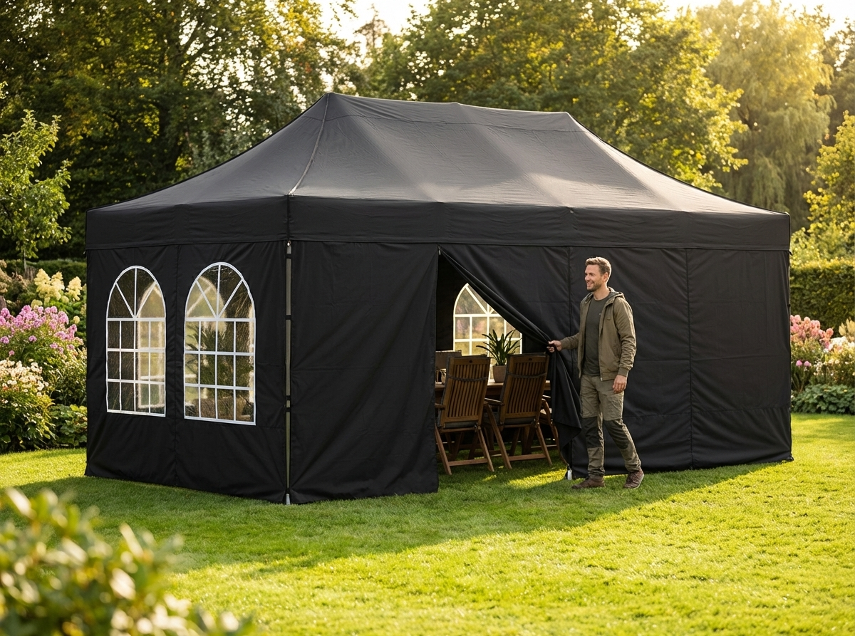 Black sidewall kit for 4x6 m gazebo, durable polyester - view 3