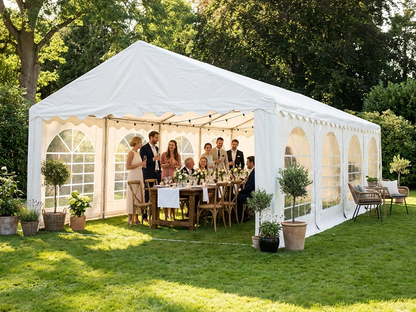 White PVC marquee 4x8m with steel frame for outdoor events