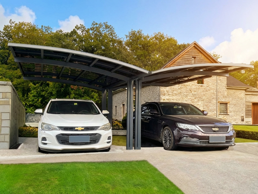 Double carport in grey, 6x5x2.4 m, aluminium and polycarbonate