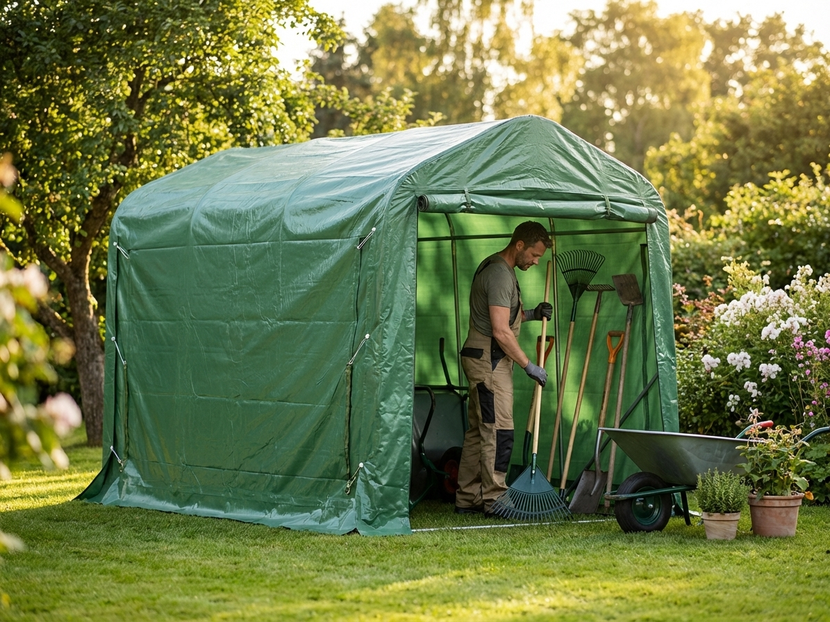 Green heavy duty PVC storage tent 2.4x3.6x2.34 m