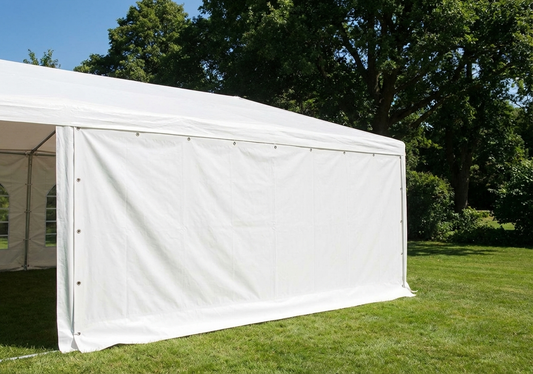 White marquee sidewall made of strong PVC for outdoor events