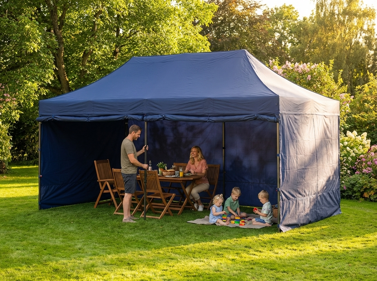 Dark blue pop-up gazebo with steel frame for outdoor events - view 3