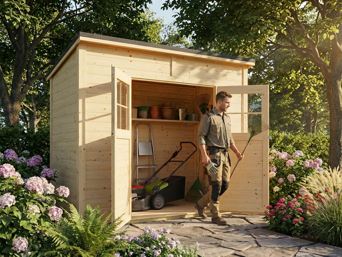 Wooden garden shed made from Nordic Spruce, ideal for outdoor storage