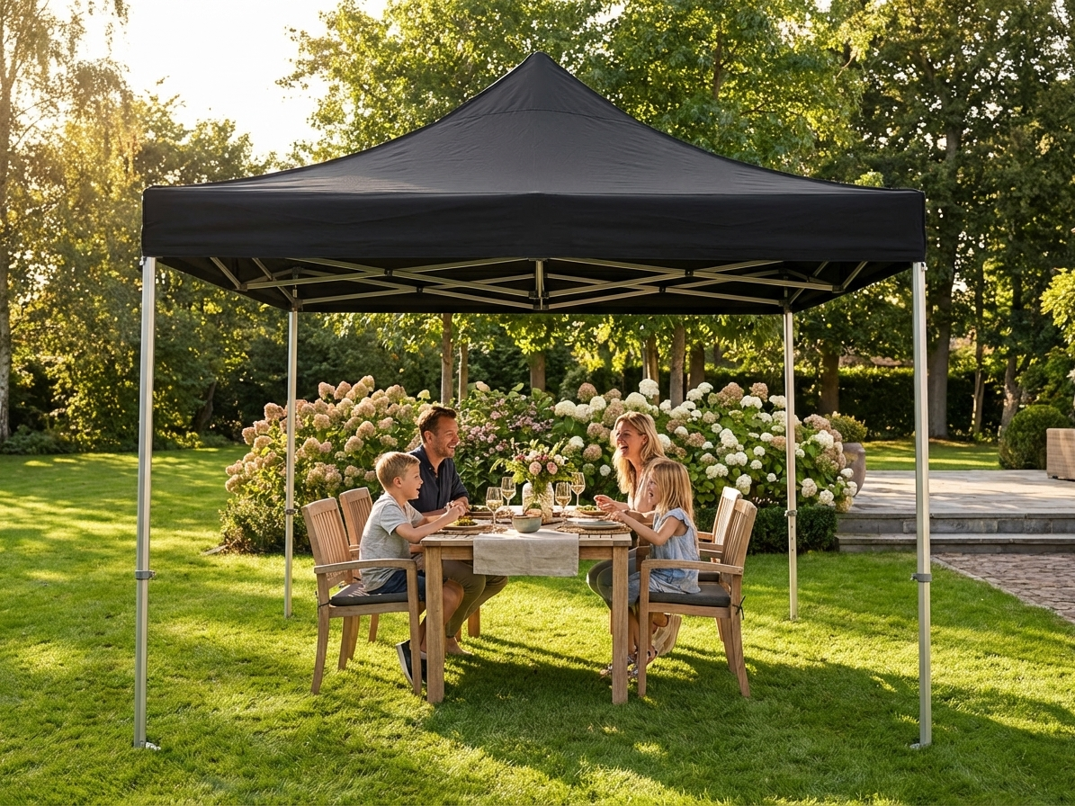 Black pop-up gazebo 4x4m, flame retardant steel, outdoor events