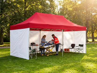 Pop Up Gazebo Red White Aluminium Frame for Medical Use