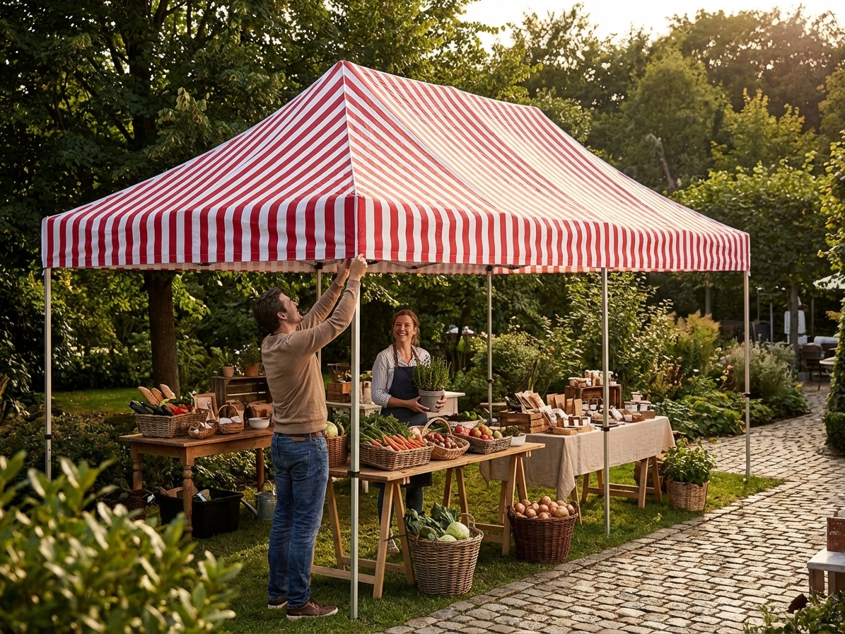 Striped gazebo roof cover in white and red, 3x6 metre size - product detail