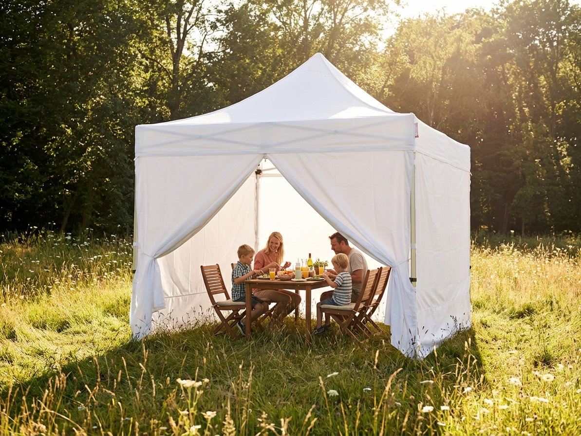 White pop up gazebo 4x4 m with flame-retardant polyester for outdoor events