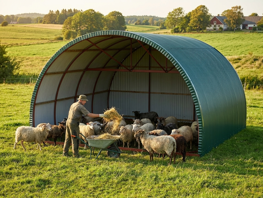 Livestock shelter in dark green, 5x6x3.23m for outdoor storage - product detail