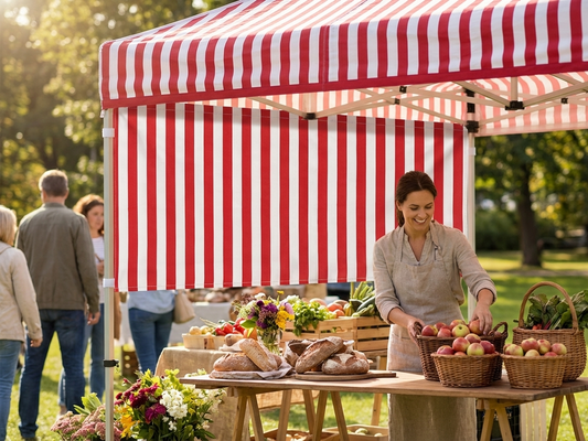 Striped sidewall for event tents in white and red