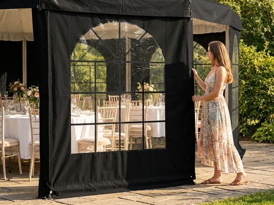 Black sidewall with window for marquees, 3 metres, PVC/Polyester - product detail