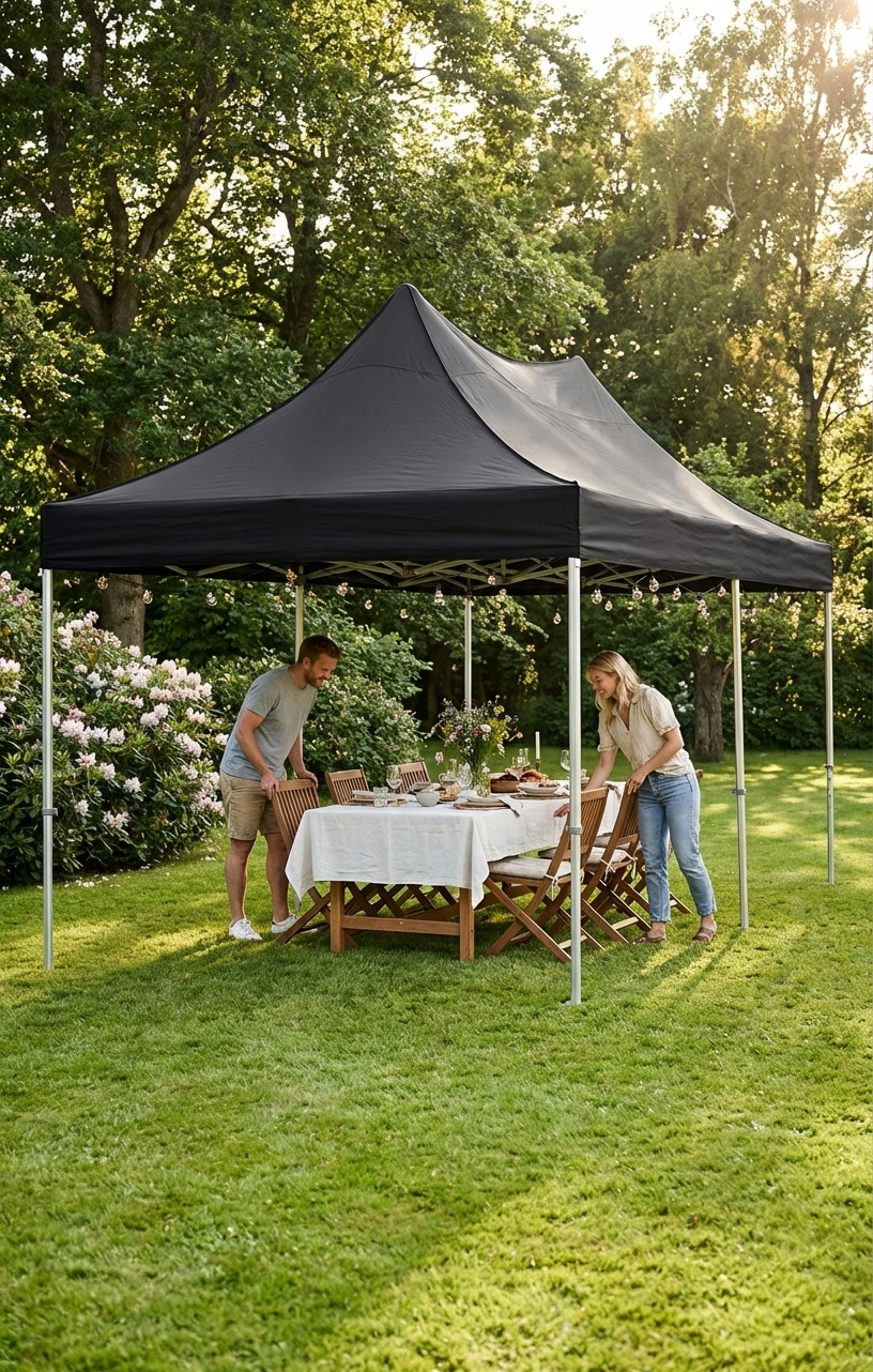 Black pop-up gazebo with aluminium frame for outdoor events