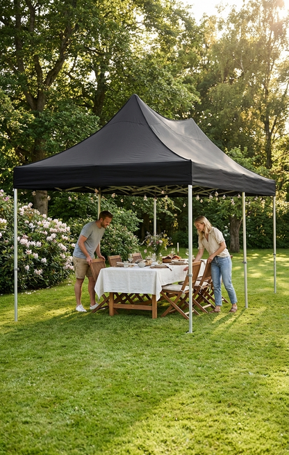 Black pop-up gazebo with aluminium frame for outdoor events
