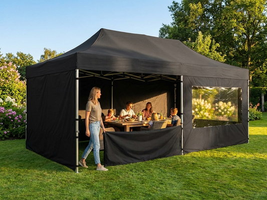Black gazebo sidewall kit made from polyester PVC, ideal for outdoor use