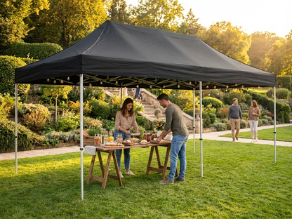 Black pop-up gazebo with flame retardant material for outdoor use - view 3