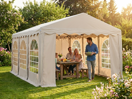 Sand coloured 3x6 m marquee for outdoor events