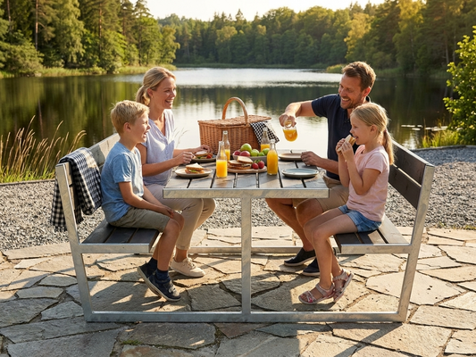 Black picnic table with pinewood and galvanised steel, 2.05x1.8x0.85 m - product detail