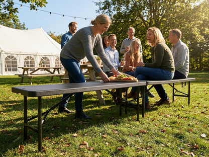 Folding bench set in black, made of HDPE and steel for versatile use - view 3