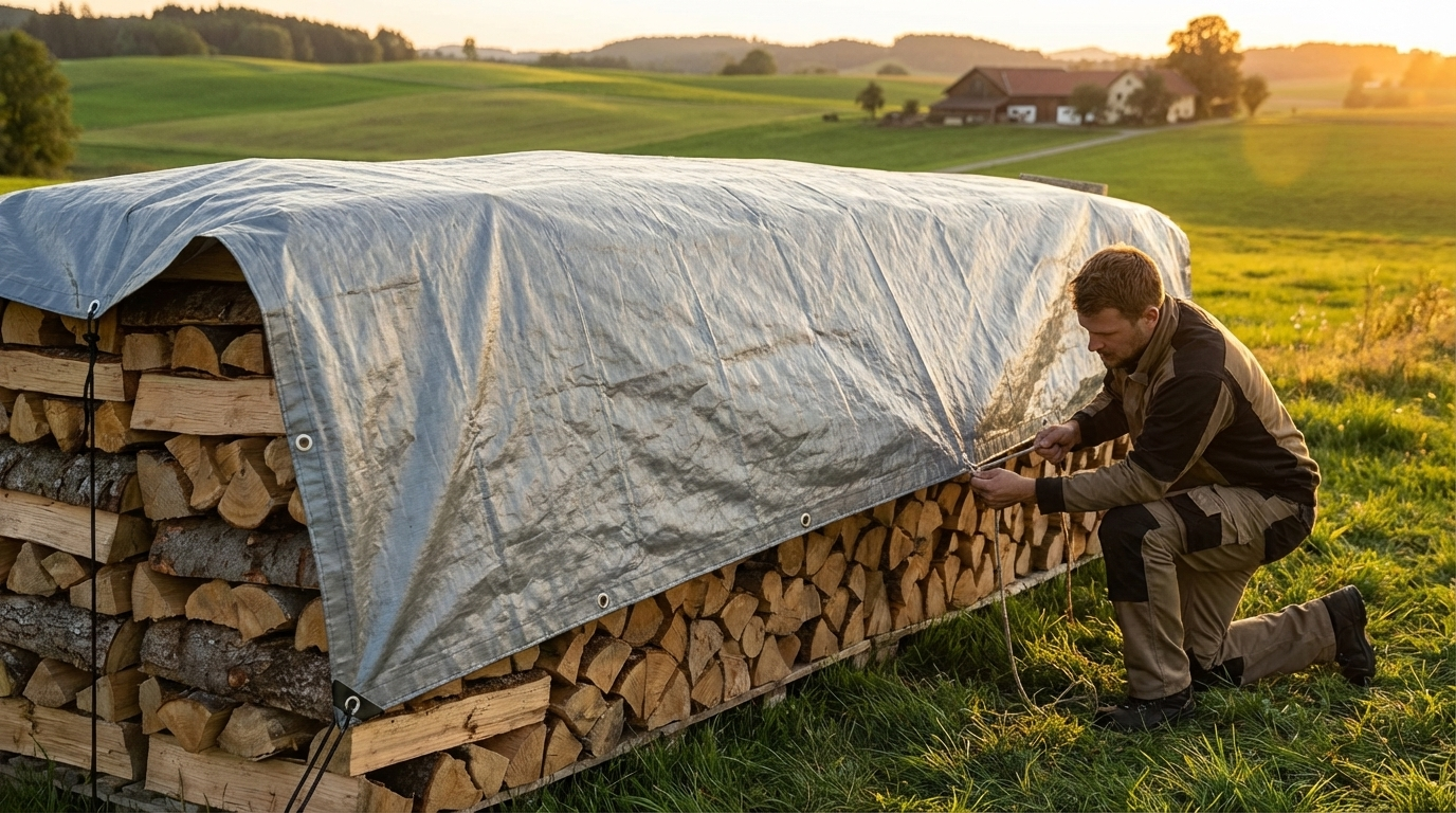 Grey tarpaulin 6x14 m for outdoor protection - view 3